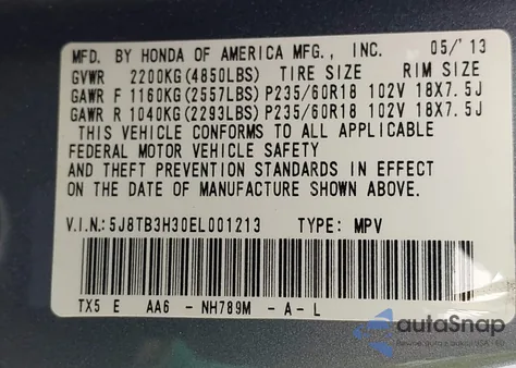 2014 Acura Rdx из США, поврежденный, VIN 5J8TB3H30EL001213